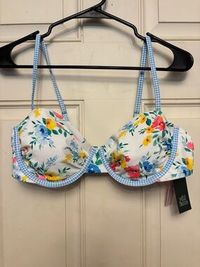 Wild Fable Bikini Top with Gingham Straps - White & Blue